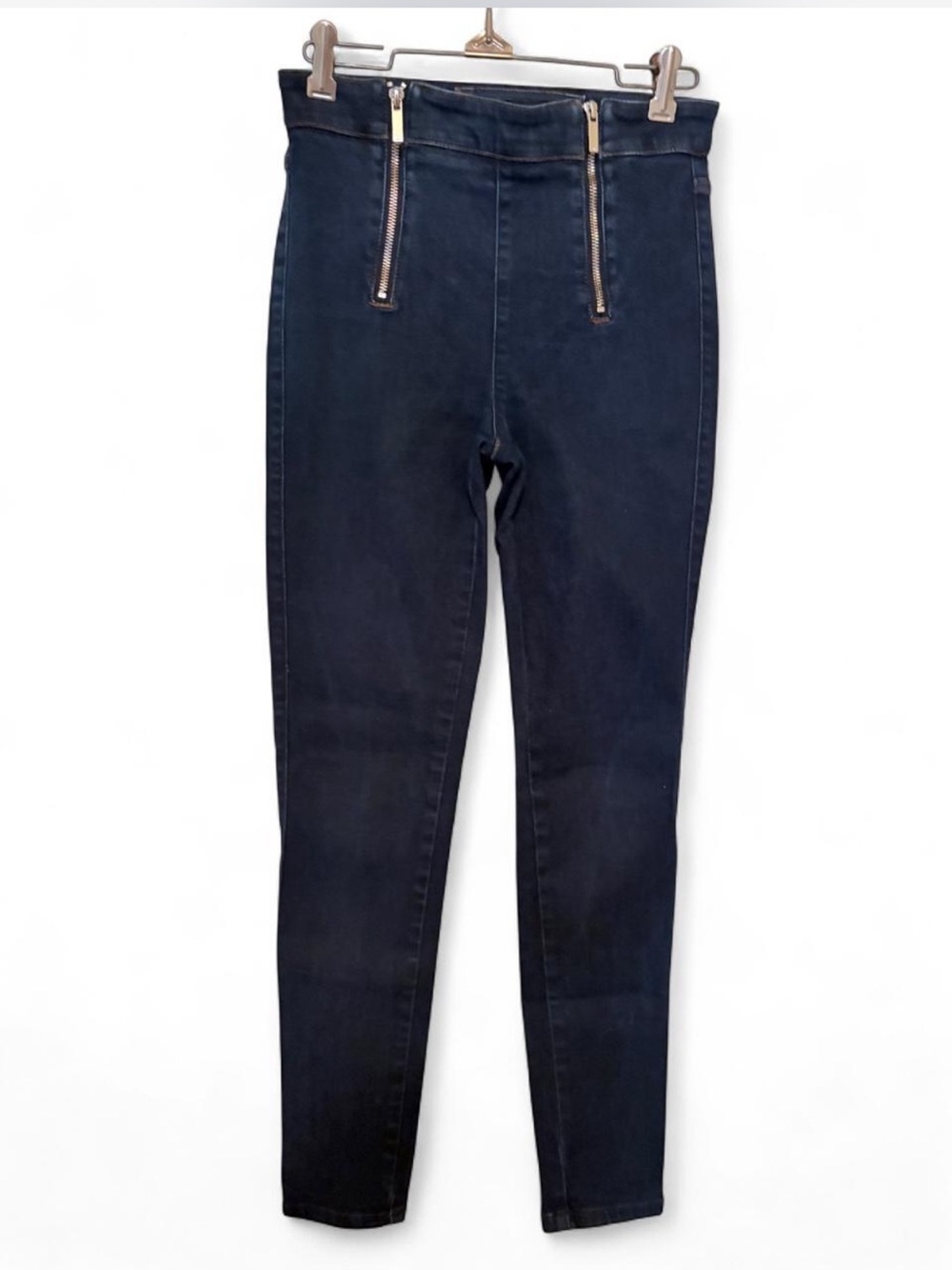 Karen Millen Black Skinny Jeans with Gold Zipper Accents